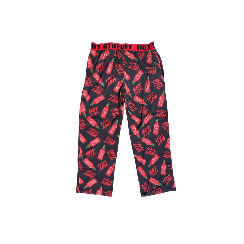 Huy Fong Sriracha Hot Sauce Pajama Pants Mens Black Red Hot Stuff Lounge Sleep